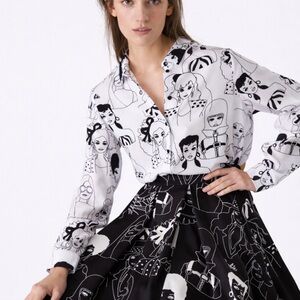 Barbie x Mohito Graphic Print Button-Up Blouse EU 38